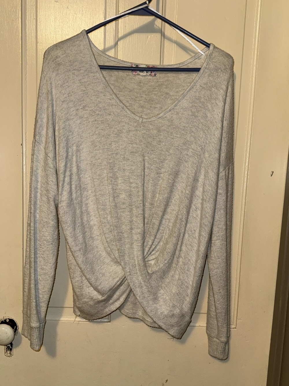 Pink Republic Light Gray Twist-Front Top dressy casual cottage whimsy